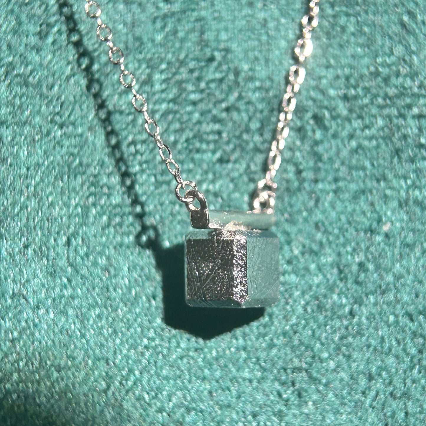 Aletai Iron Meteorite Cube Necklace – 6mm Minimalist Pendant, 925 Sterling Silver Chain
