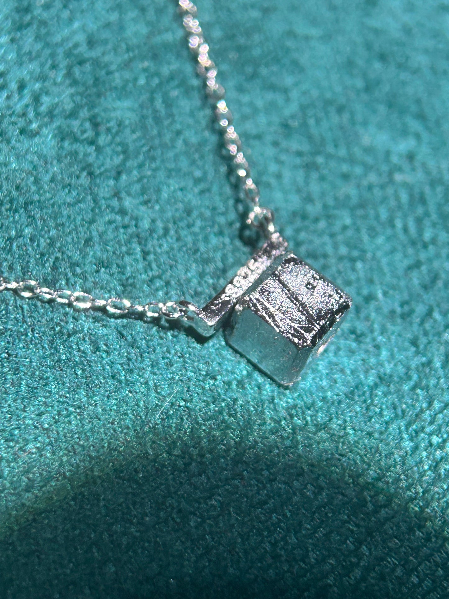 Aletai Iron Meteorite Cube Necklace – 6mm Minimalist Pendant, 925 Sterling Silver Chain