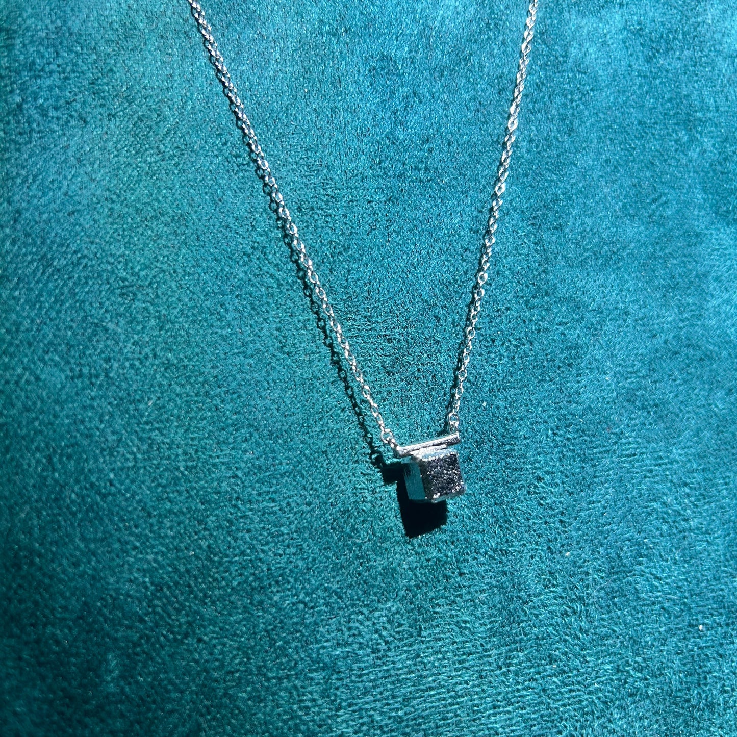Aletai Iron Meteorite Cube Necklace – 6mm Minimalist Pendant, 925 Sterling Silver Chain