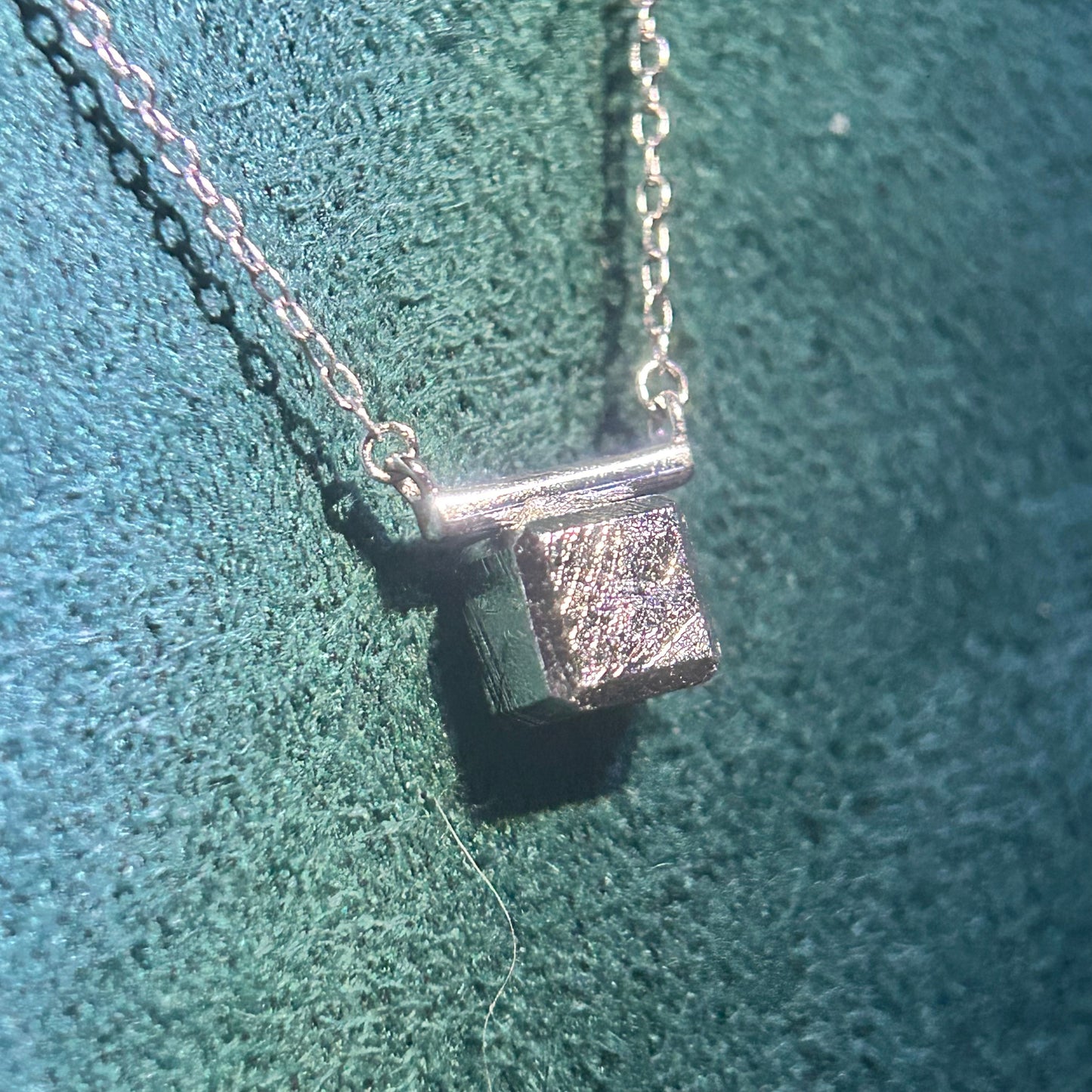 Aletai Iron Meteorite Cube Necklace – 6mm Minimalist Pendant, 925 Sterling Silver Chain