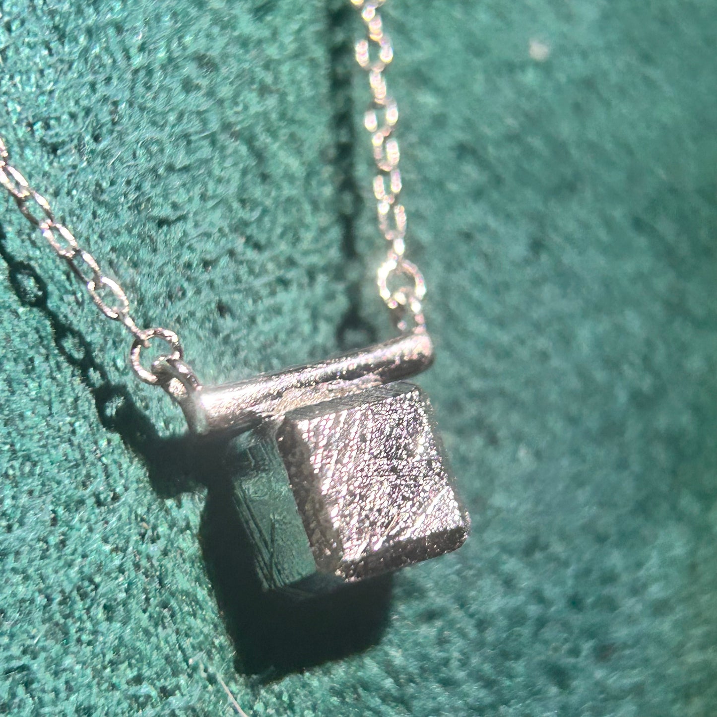 Aletai Iron Meteorite Cube Necklace – 6mm Minimalist Pendant, 925 Sterling Silver Chain