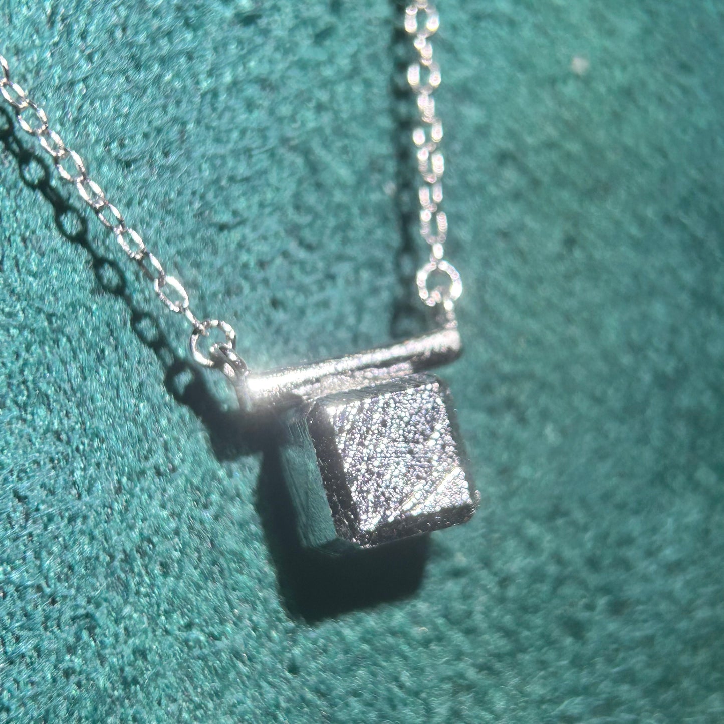 Aletai Iron Meteorite Cube Necklace – 6mm Minimalist Pendant, 925 Sterling Silver Chain