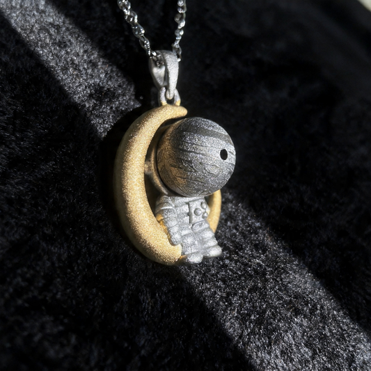 Aletai Meteorit Perlen Astronaut Anhänger Halskette – 925 Sterlingsilber, 48cm