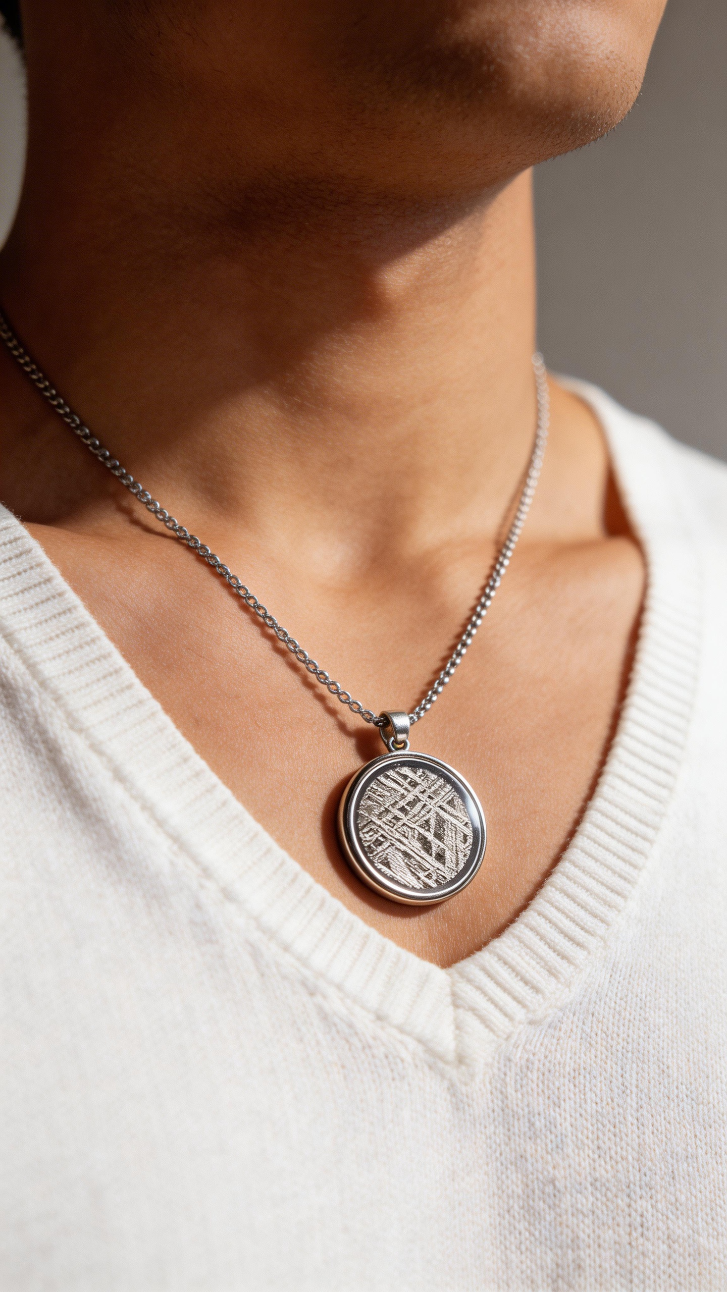 Collier Pièce Planète en Météorite Aletai (30×30×6mm) — Pendentif en Météorite de Fer Authentique, Monture en Alliage