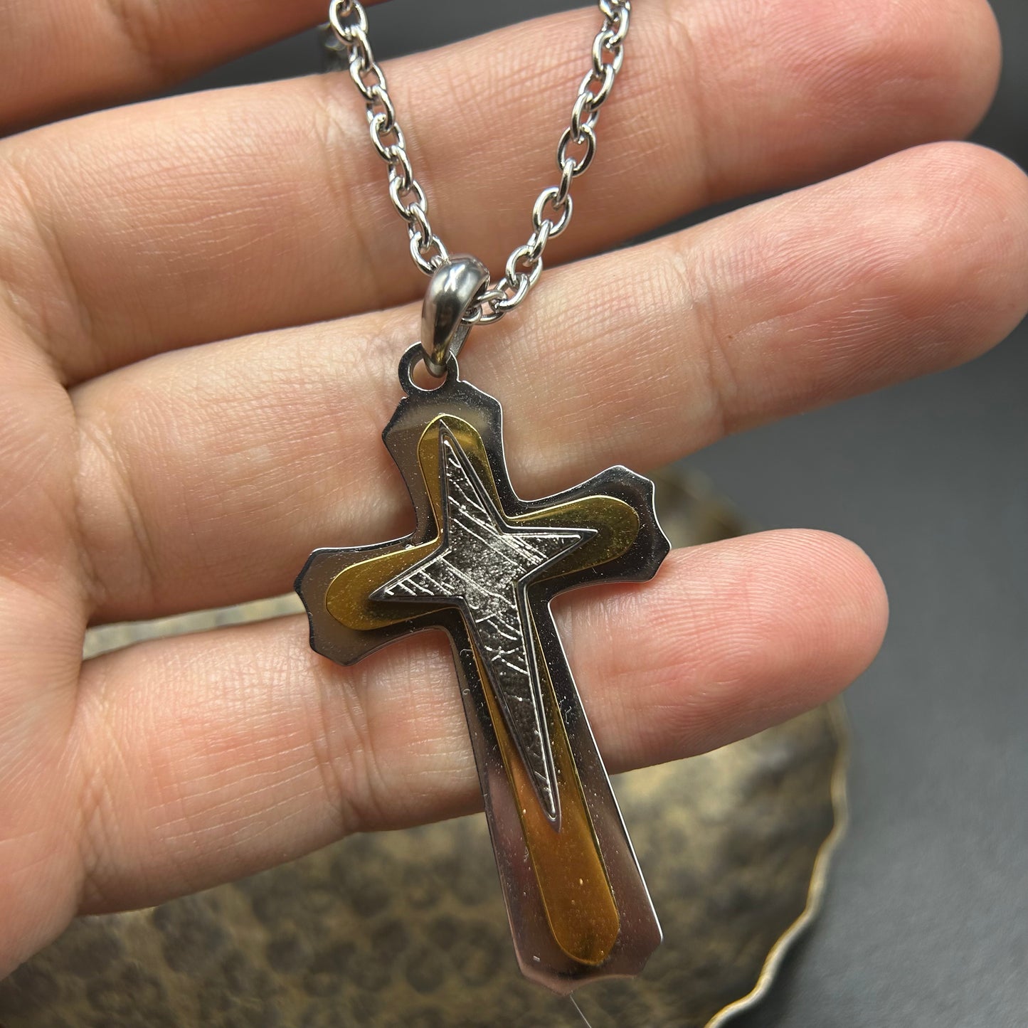Iron Meteorite Cross Pendant|Meteorite Necklace With Gift Box And Certificate 18x35mm