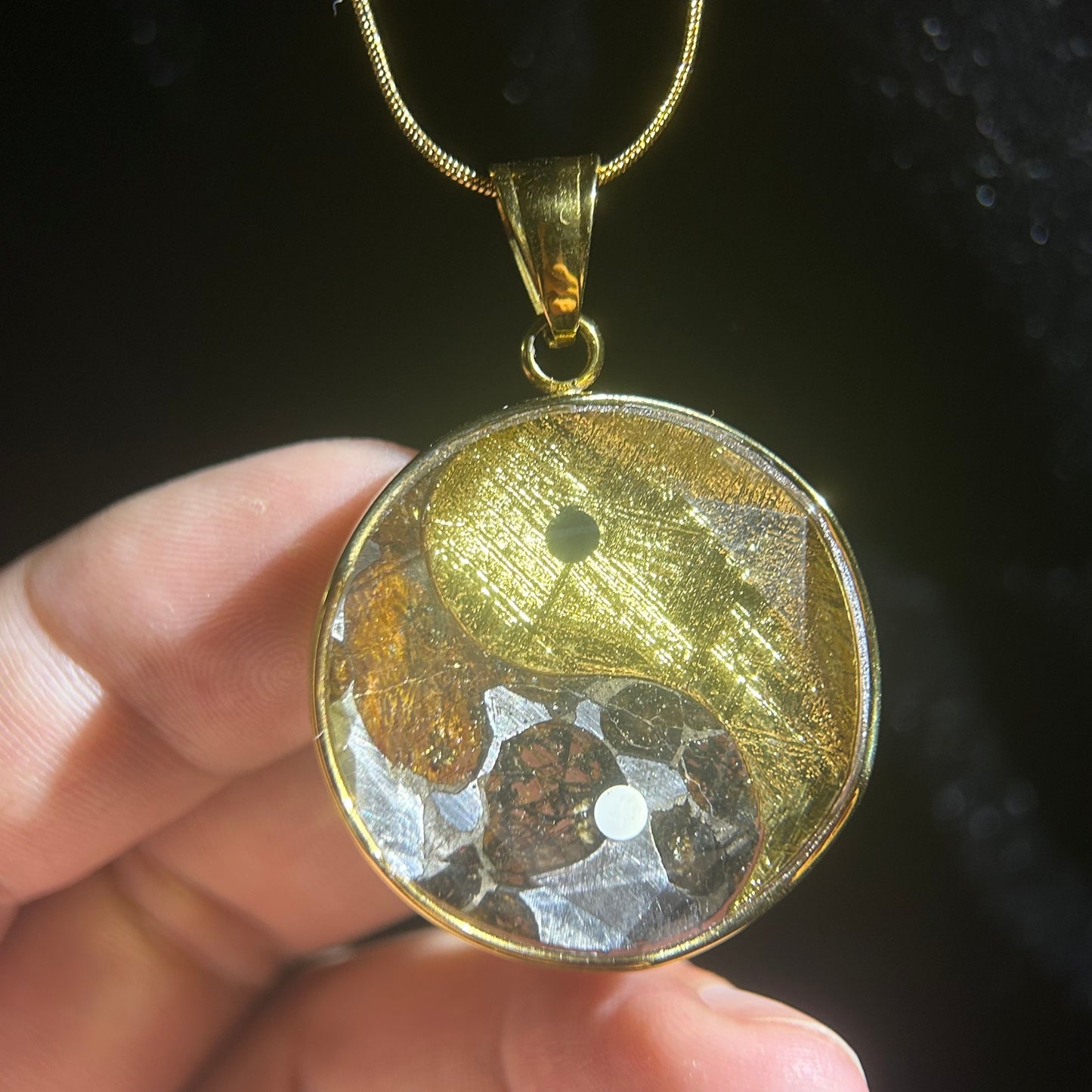 Cosmic Balance Tai Chi Pendant: Sericho Pallasite, Muonionalusta Meteorite (Certificate, Gift Box)