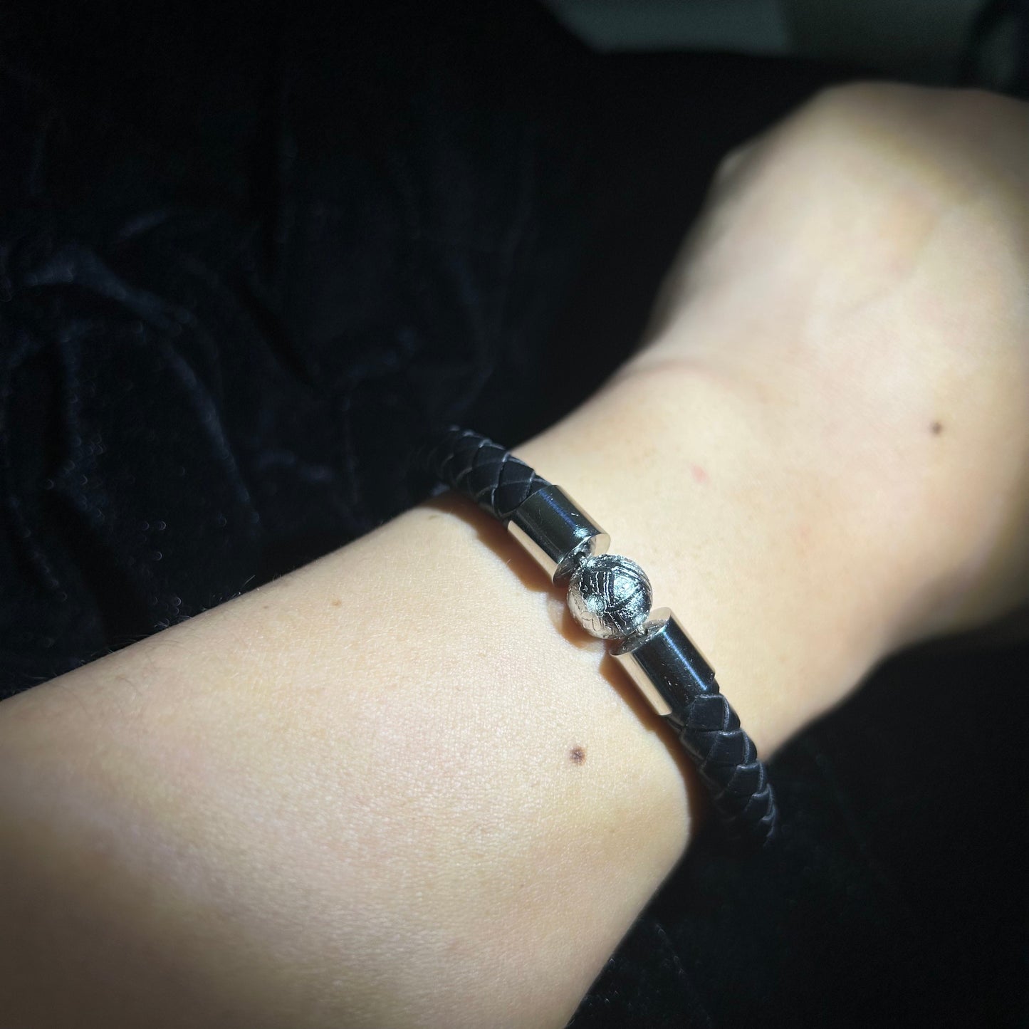 Genuine Iron Meteorite Bead Stretch Bracelet|Widmanstätten Pattern Center Bead | Elastic Wristband | Minimal Unisex Gift