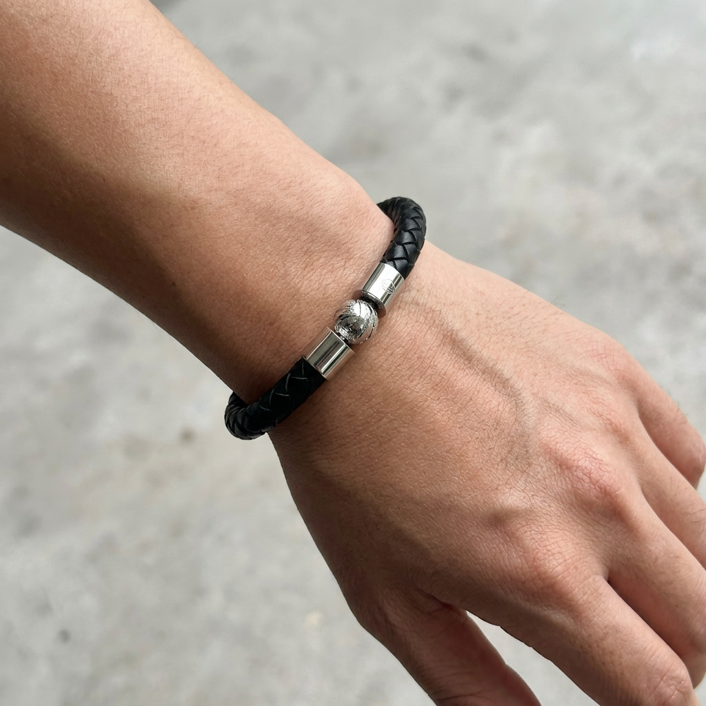 Genuine Iron Meteorite Bead Stretch Bracelet|Widmanstätten Pattern Center Bead | Elastic Wristband | Minimal Unisex Gift