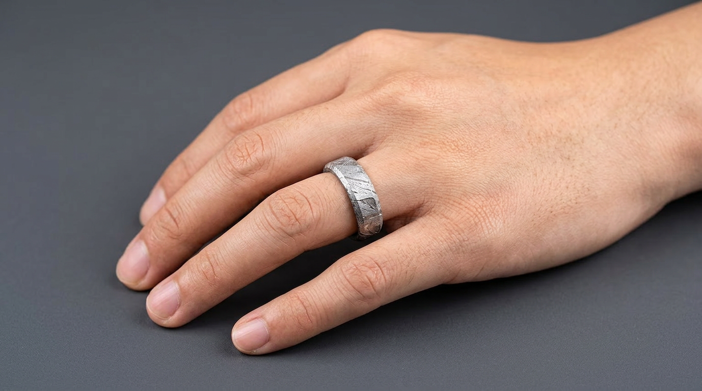 Joyería de Meteorito, Anillo Banda de Meteorito, Meteorito Altai, Anillo de Meteorito, Accesorios de Meteorito