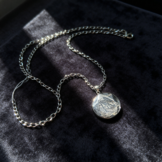 Genuine Silver Plated Muonionalusta Iron Meteorite Round Pendant- 10-50mm Muonionalusta Meteorite Healing Meteorite Jewellery