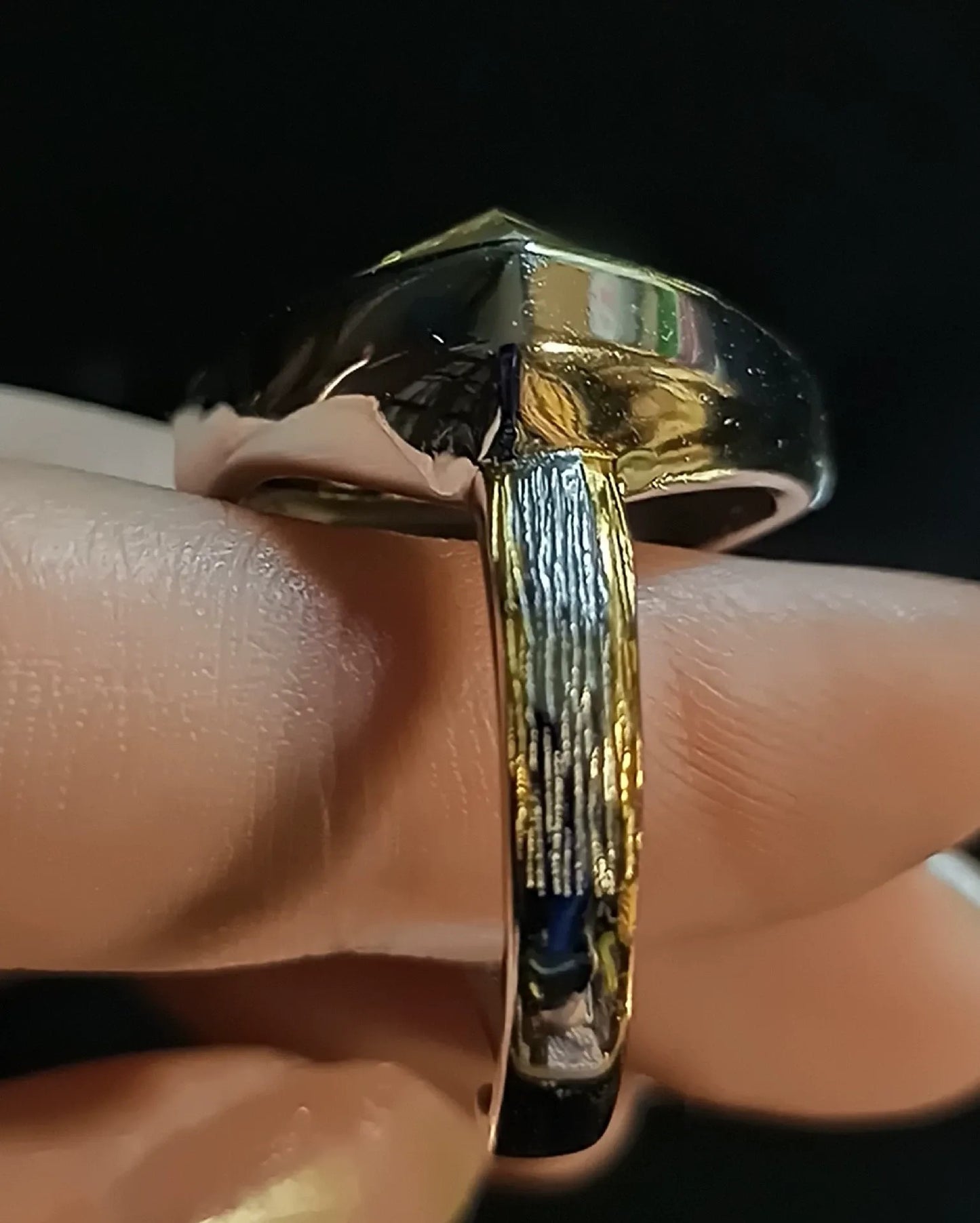 Genuine Kenya sericho Pallasite Meteorite Ring | 925 Sterling Silver Adjustable Band | Italian Brushed Finish | Luxury Gold Inner Band