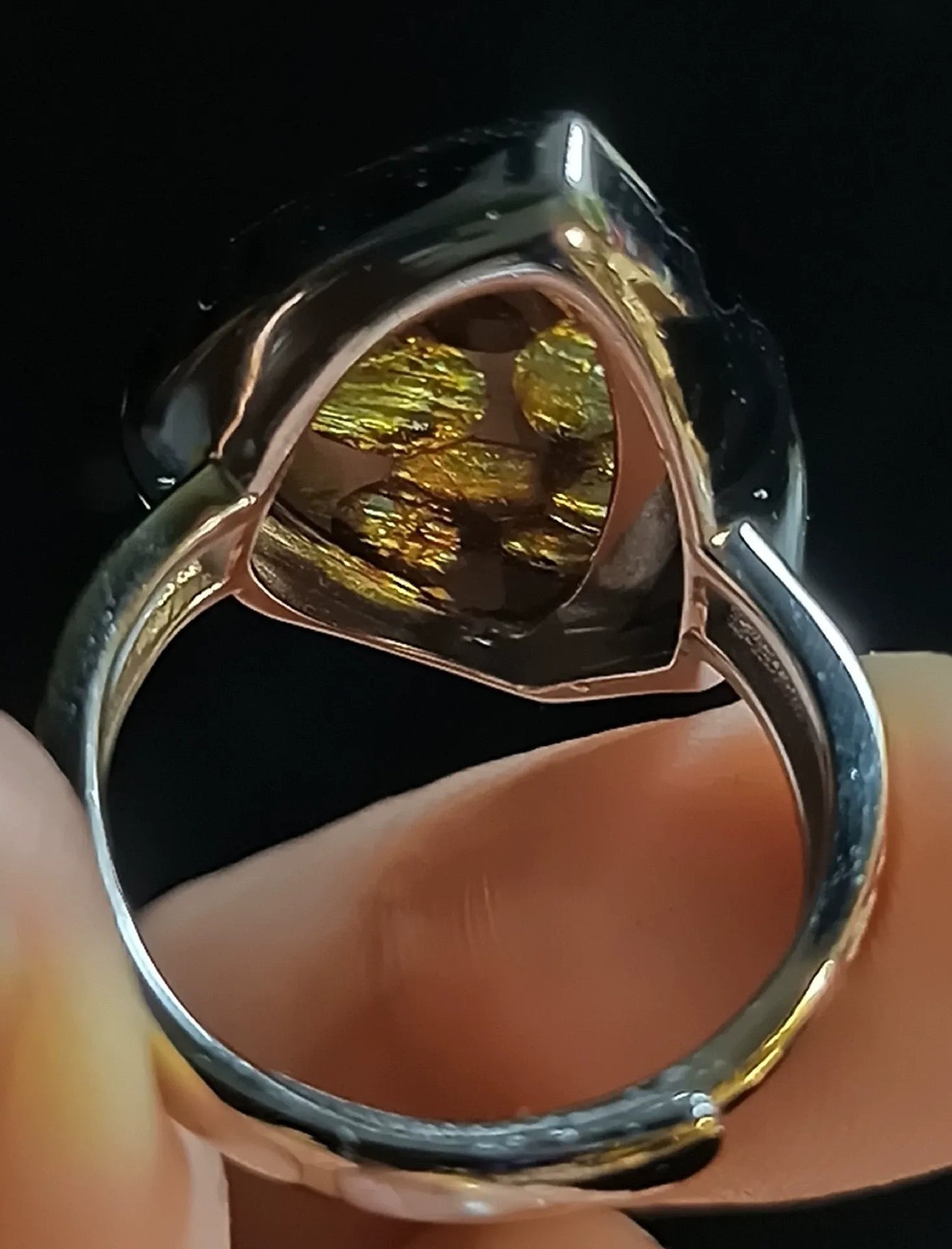 Genuine Kenya sericho Pallasite Meteorite Ring | 925 Sterling Silver Adjustable Band | Italian Brushed Finish | Luxury Gold Inner Band