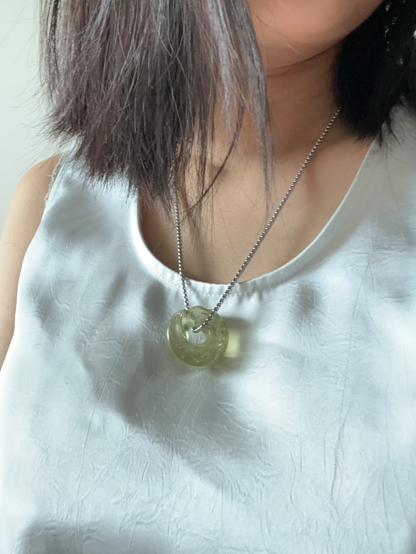 Libyan Desert Glass Donut Pendant Necklace 30mm – Genuine LDG Tektite Impact Glass Pi Disc Carved Spiral, Space Collector Gift