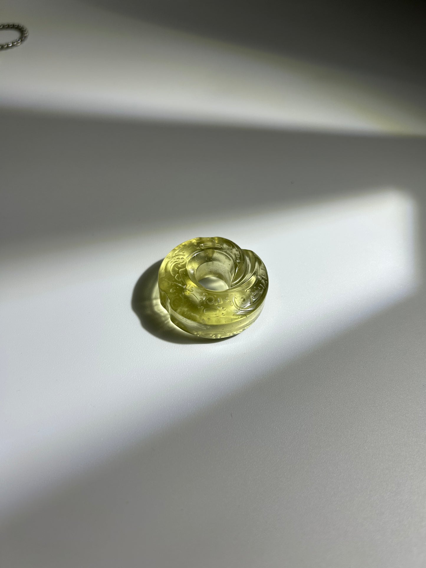 Libyan Desert Glass Donut Pendant Necklace 30mm – Genuine LDG Tektite Impact Glass Pi Disc Carved Spiral, Space Collector Gift