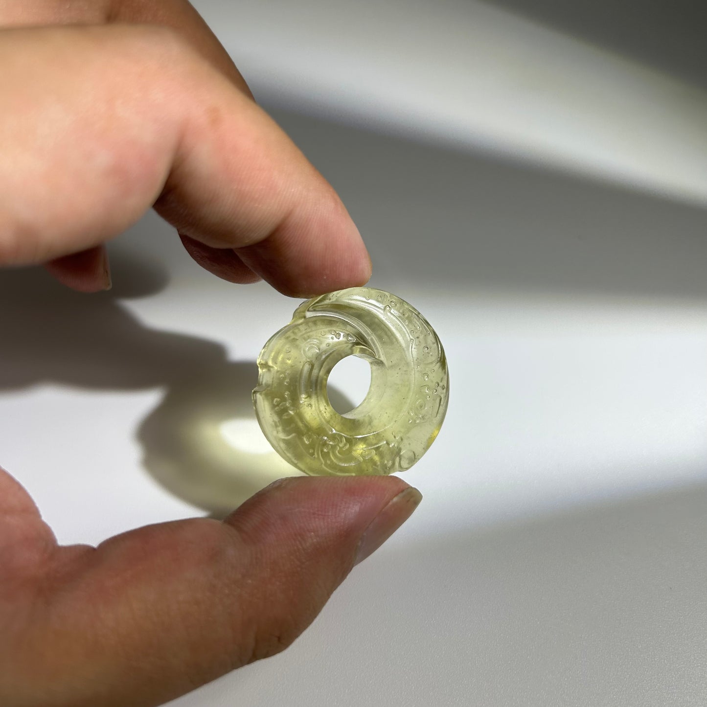 Libyan Desert Glass Donut Pendant Necklace 30mm – Genuine LDG Tektite Impact Glass Pi Disc Carved Spiral, Space Collector Gift