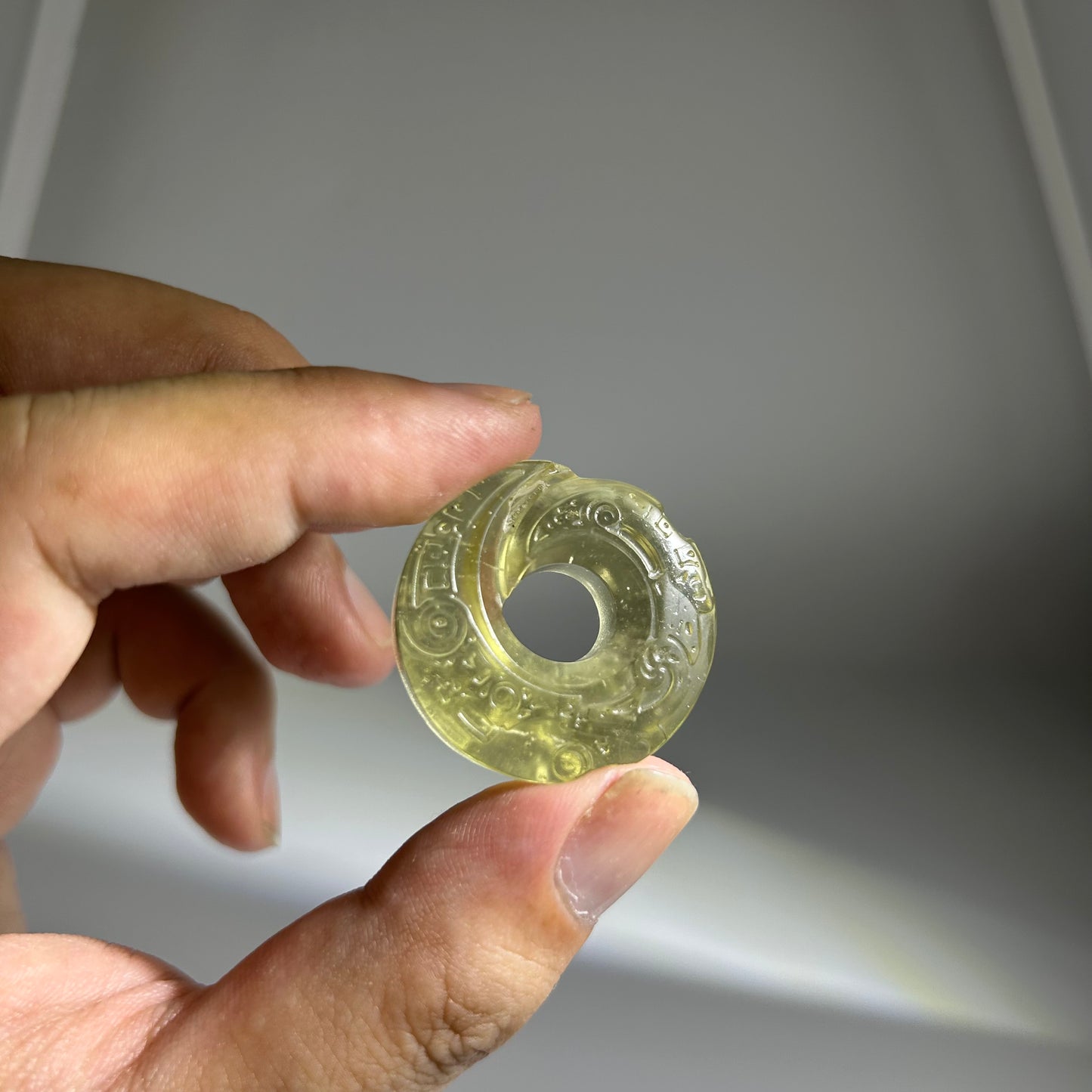 Libyan Desert Glass Donut Pendant Necklace 30mm – Genuine LDG Tektite Impact Glass Pi Disc Carved Spiral, Space Collector Gift