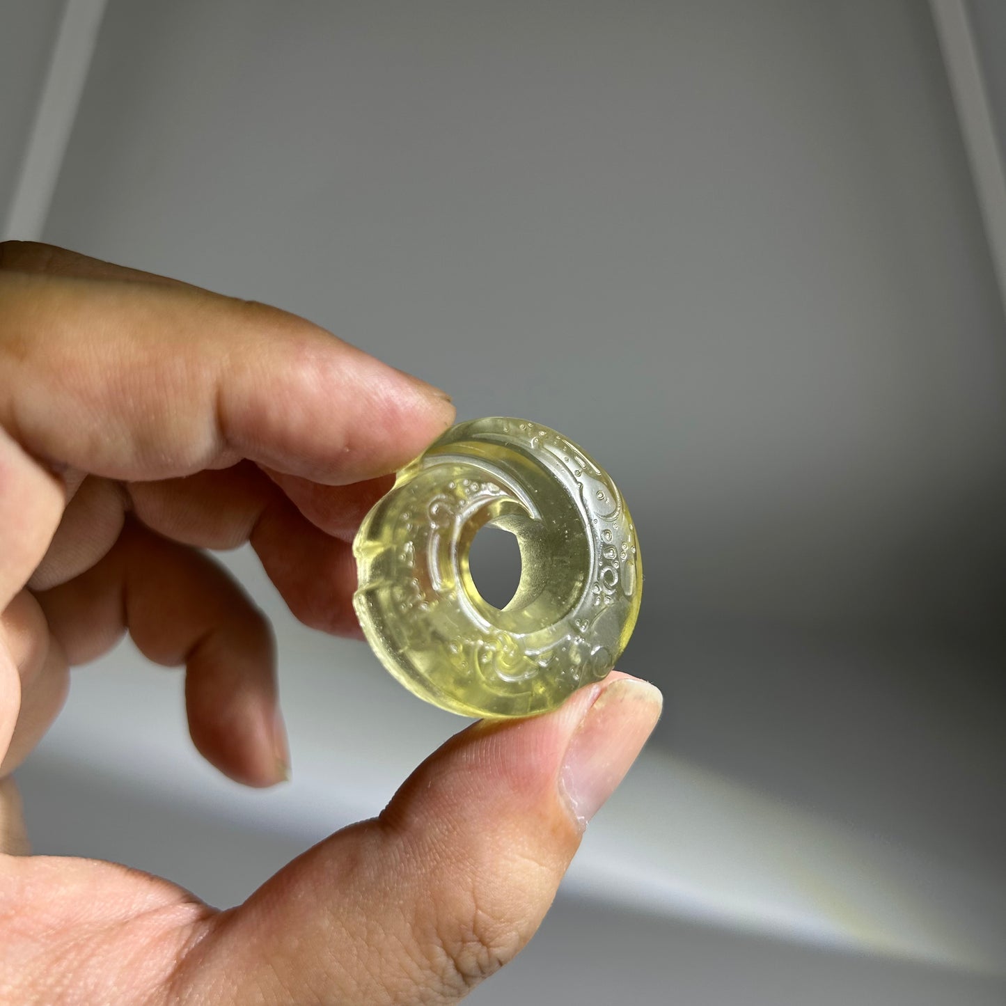 Libyan Desert Glass Donut Pendant Necklace 30mm – Genuine LDG Tektite Impact Glass Pi Disc Carved Spiral, Space Collector Gift