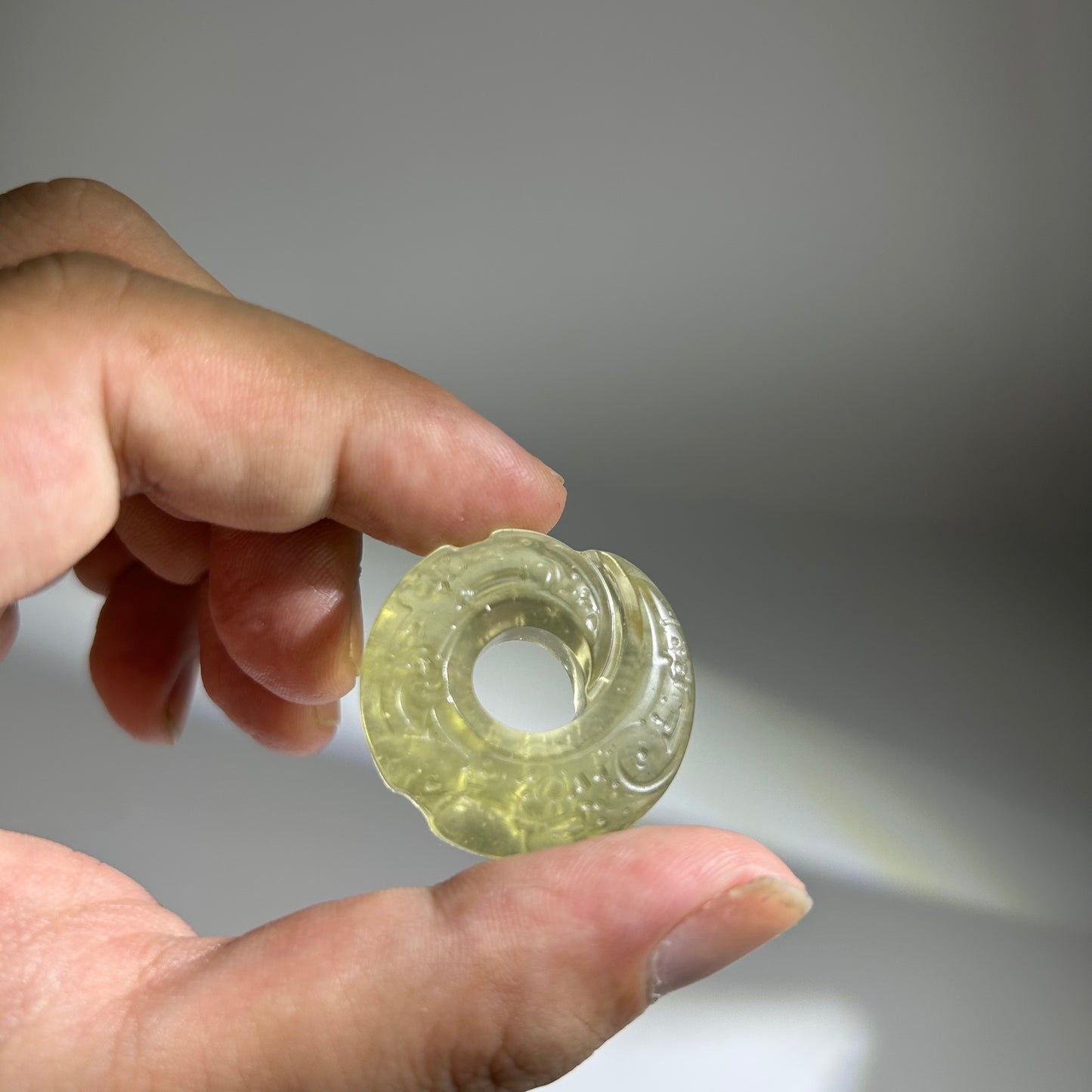Libyan Desert Glass Donut Pendant Necklace 30mm – Genuine LDG Tektite Impact Glass Pi Disc Carved Spiral, Space Collector Gift