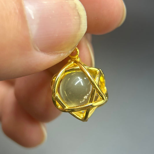 Libysches Wüstenglas Halskette | 12 mm Perle im Stern-Tetraeder Käfig | Optionale Kette | Geschenkfertig mit Zertifikat