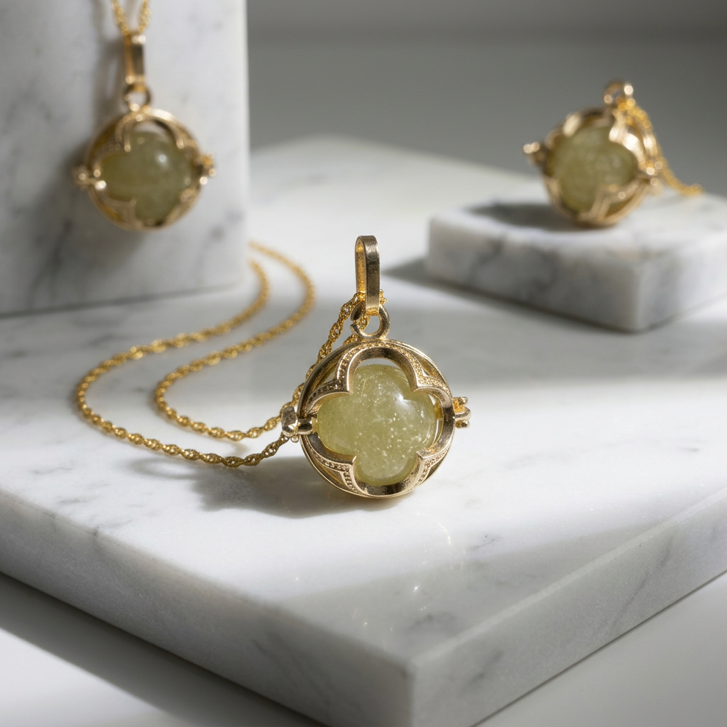 Libyan Desert Glass Pendant Necklace – 14mm Snowflake LDG Tektite, 20mm Halo Bezel, 925 Sterling Silver & 18K Gold, Meteorite Jewelry Gift