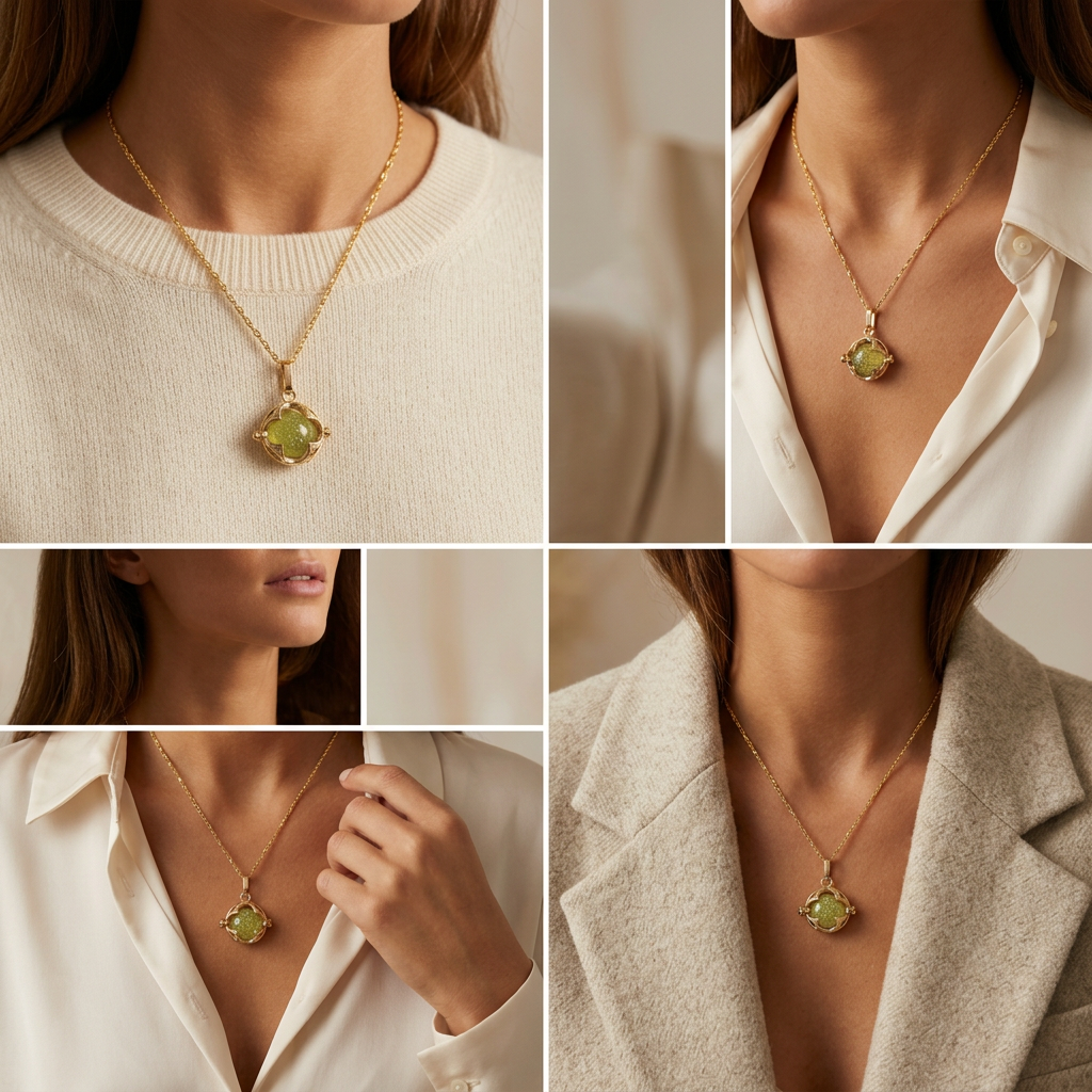 Libyan Desert Glass Pendant Necklace – 14mm Snowflake LDG Tektite, 20mm Halo Bezel, 925 Sterling Silver & 18K Gold, Meteorite Jewelry Gift