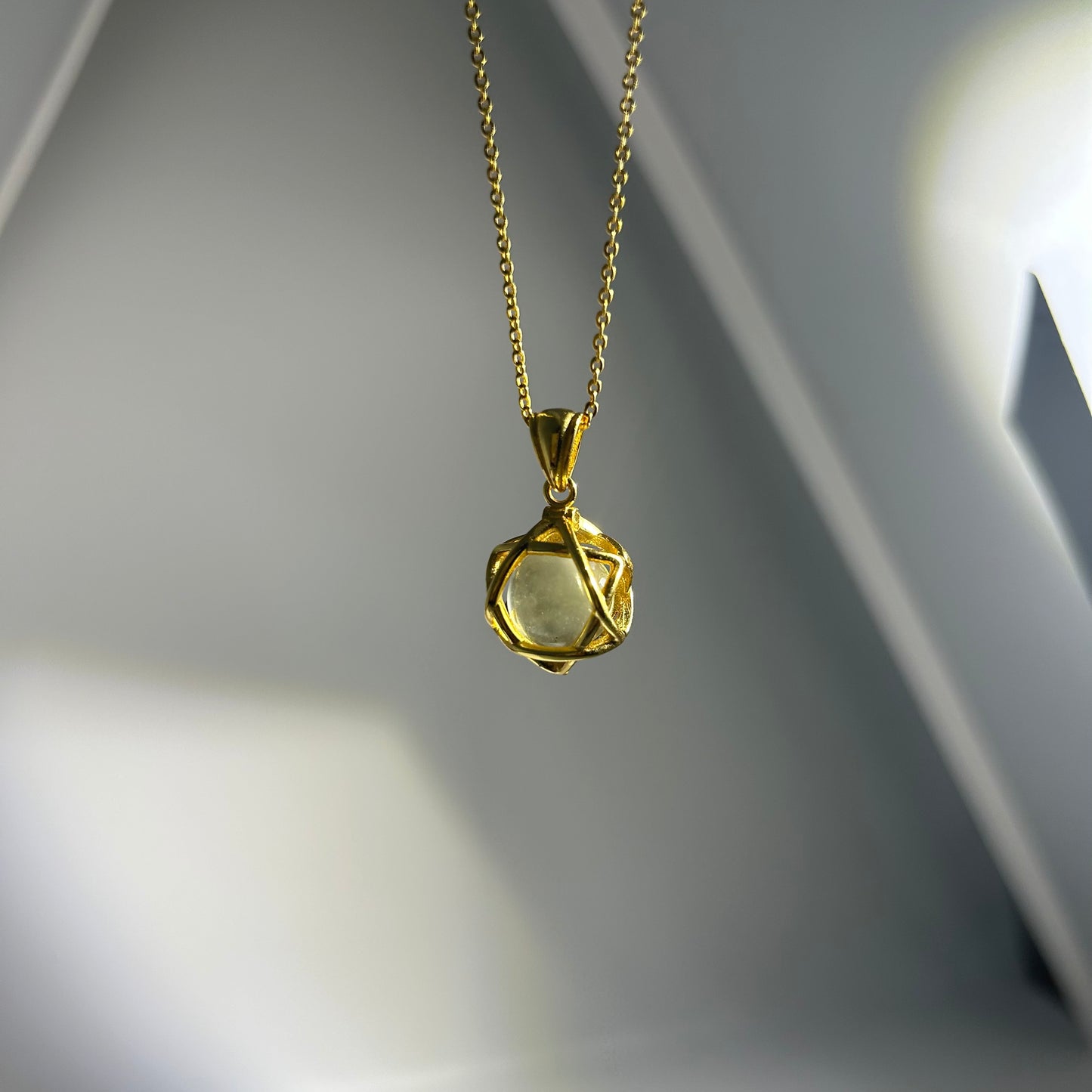 Libyan Desert Glass Pendant Necklace – 14mm Snowflake LDG Tektite, 20mm Halo Bezel, 925 Sterling Silver & 18K Gold, Meteorite Jewelry Gift