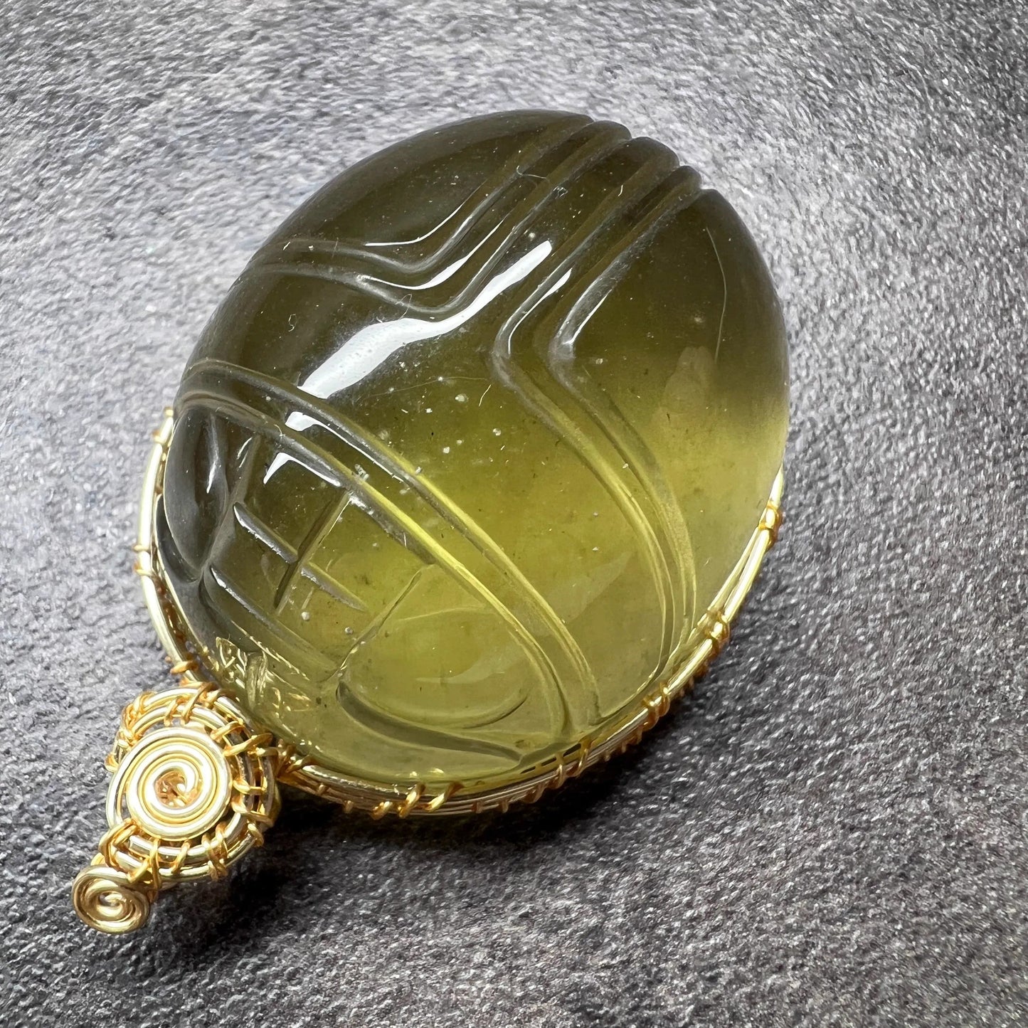 Libyan Desert Glass Scarab Amulet Pendant–42 × 37 × 25 mm–52g–Hand-Carved from Genuine Meteorite Tektite–Certificate&Gift Box Included