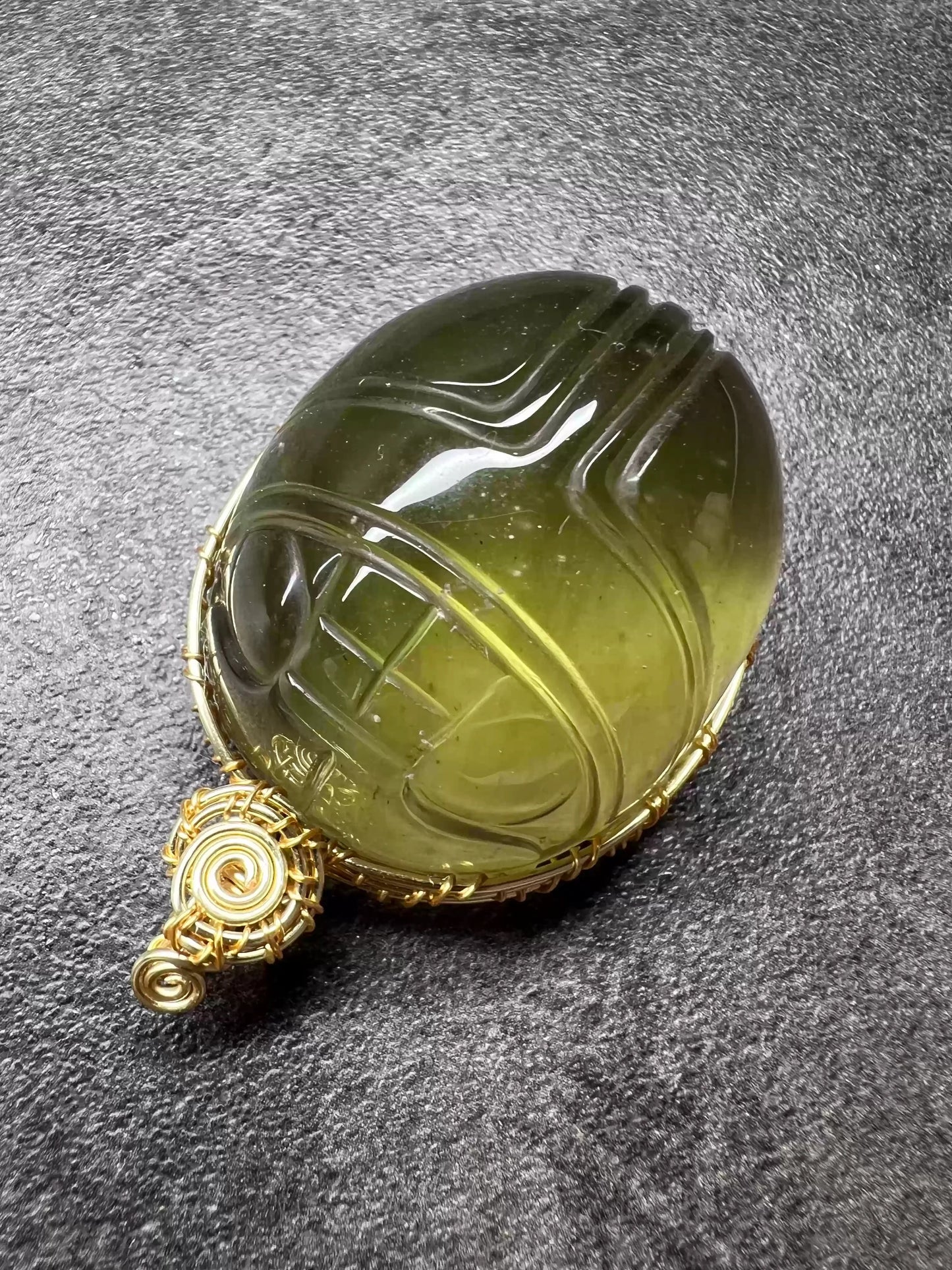 Libyan Desert Glass Scarab Amulet Pendant–42 × 37 × 25 mm–52g–Hand-Carved from Genuine Meteorite Tektite–Certificate&Gift Box Included