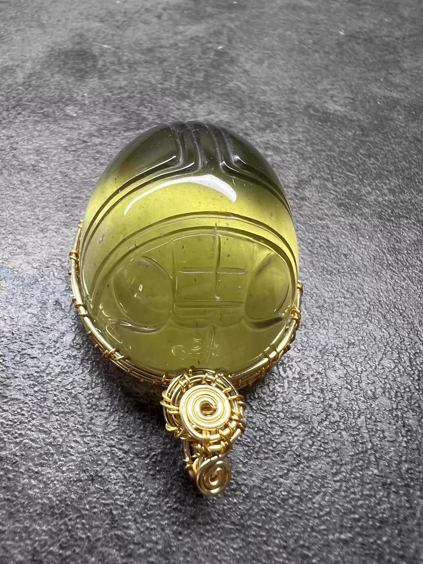 Libyan Desert Glass Scarab Amulet Pendant–42 × 37 × 25 mm–52g–Hand-Carved from Genuine Meteorite Tektite–Certificate&Gift Box Included