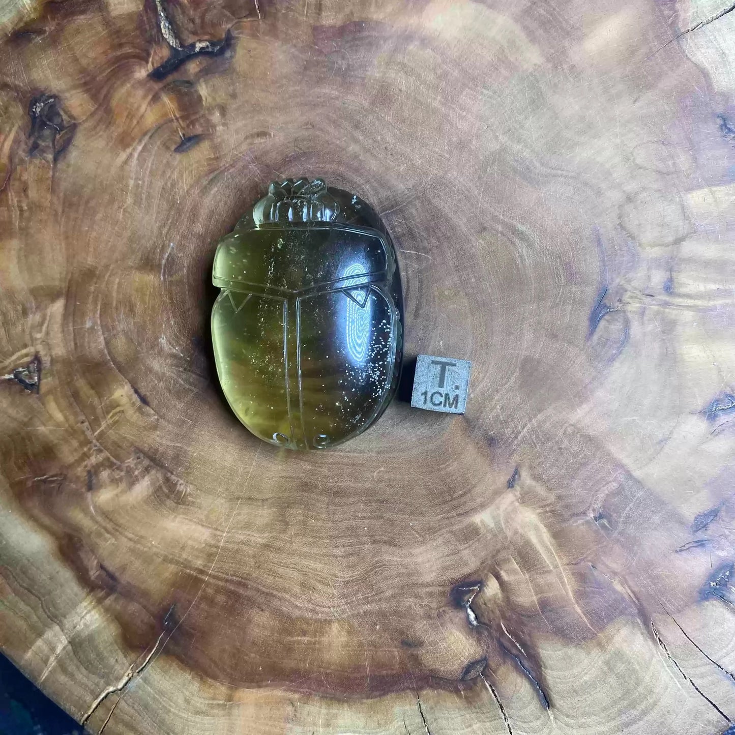Libyan Desert Glass Scarab Palm Stone (Small Handheld Ornament) |Handcrafted Egyptian Amulet for Protection & Rebirth