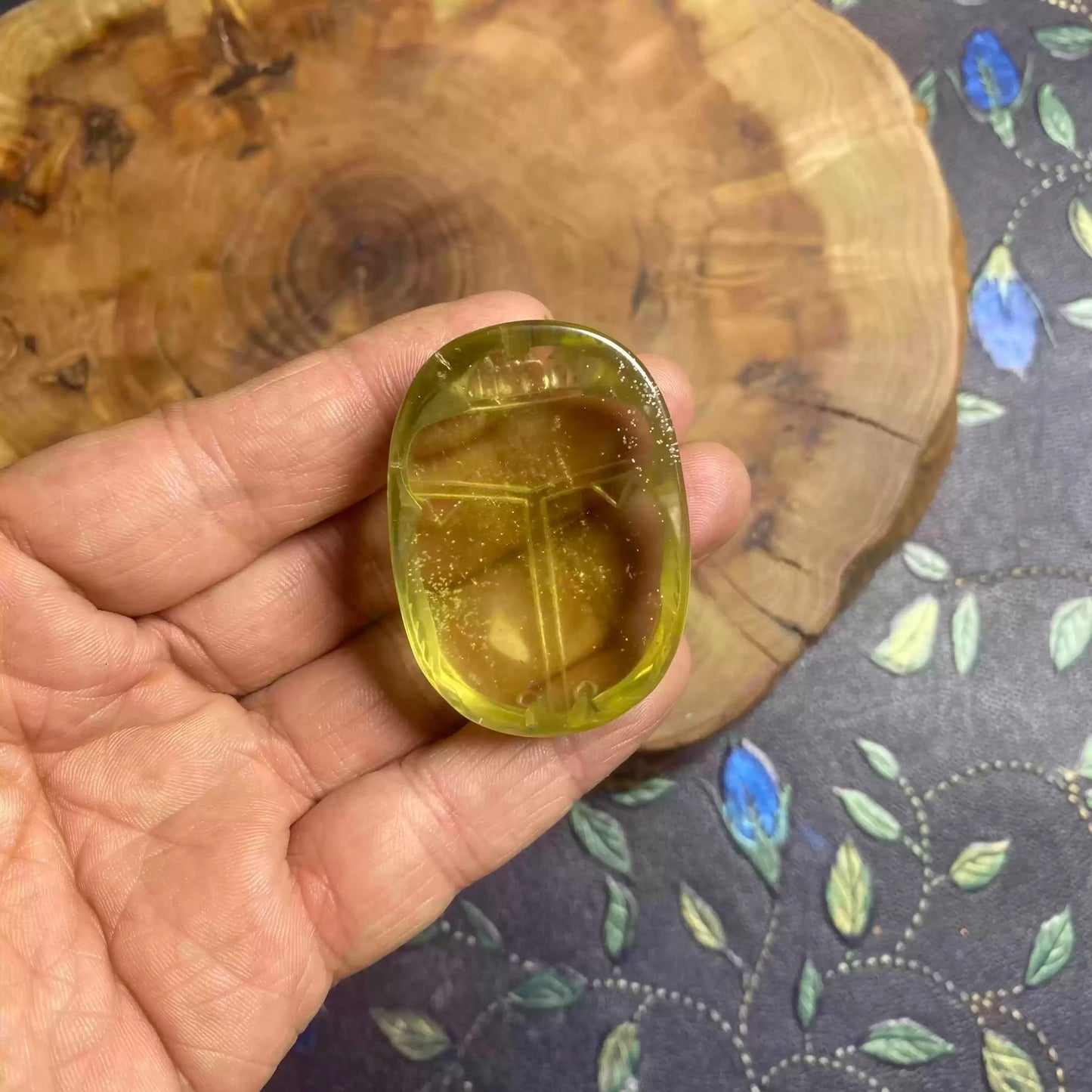 Libyan Desert Glass Scarab Palm Stone (Small Handheld Ornament) |Handcrafted Egyptian Amulet for Protection & Rebirth