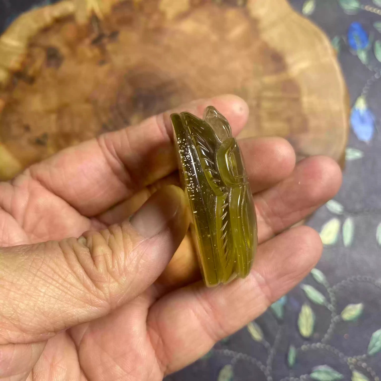 Libyan Desert Glass Scarab Palm Stone (Small Handheld Ornament) |Handcrafted Egyptian Amulet for Protection & Rebirth