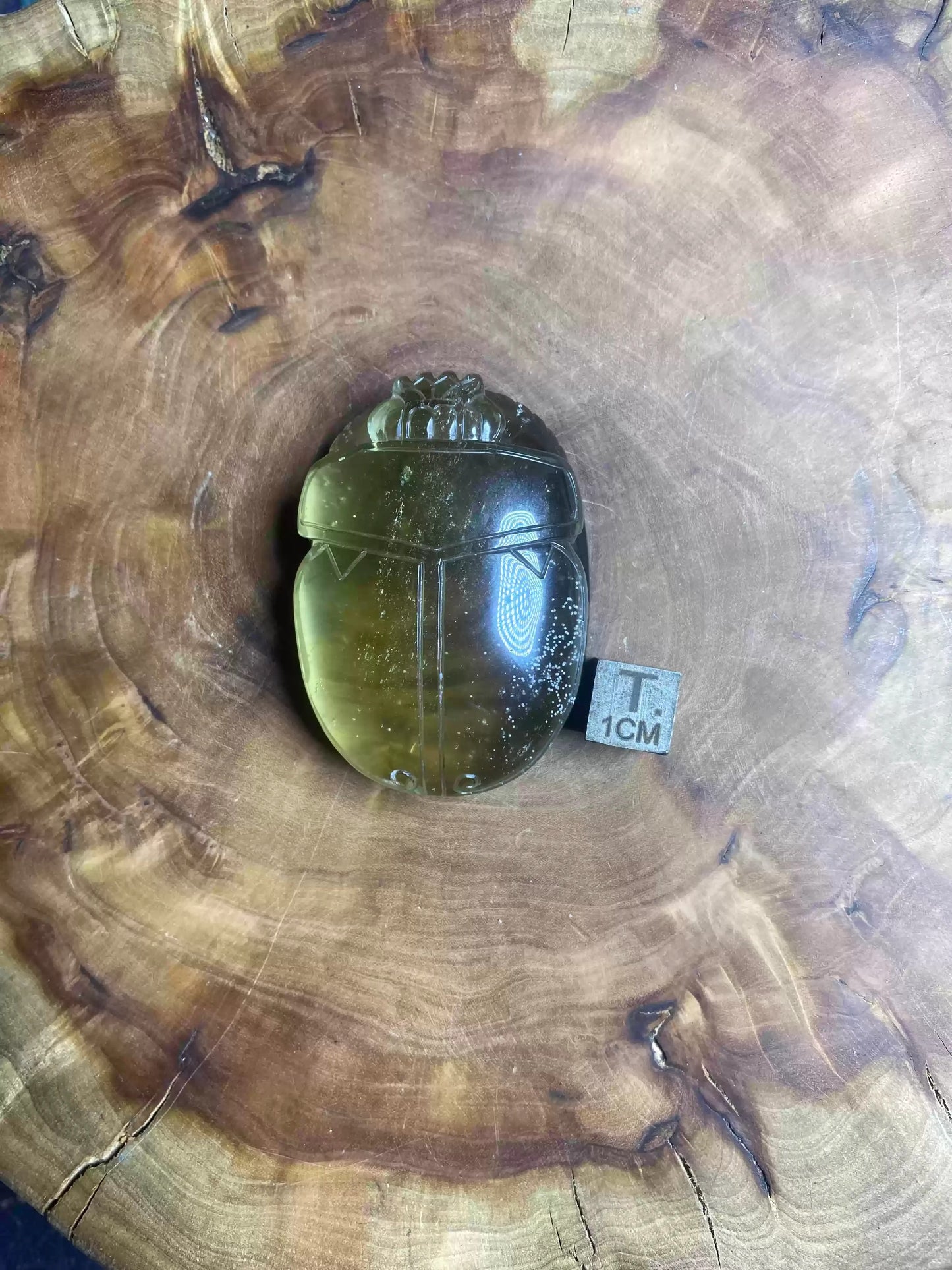 Libyan Desert Glass Scarab Palm Stone (Small Handheld Ornament) |Handcrafted Egyptian Amulet for Protection & Rebirth