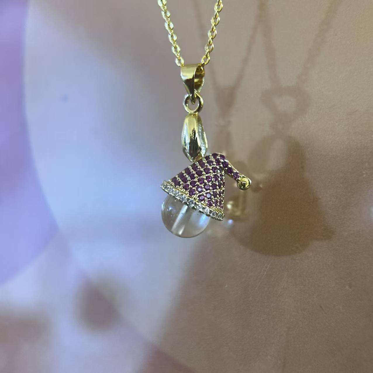 Libyan Desert Glass Tektite Pendant with Santa Hat Design | 18K Gold-Plated Chain