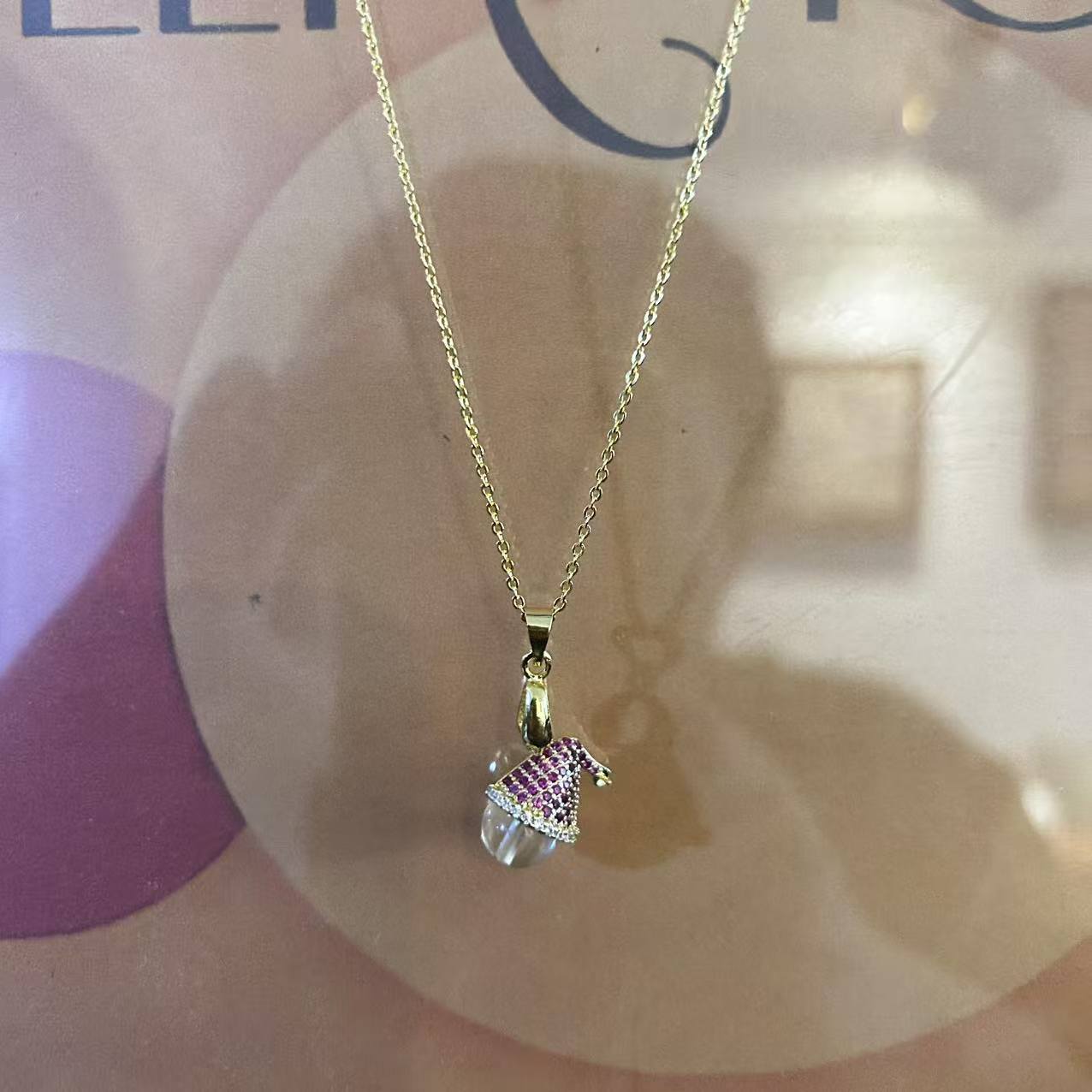 Libyan Desert Glass Tektite Pendant with Santa Hat Design | 18K Gold-Plated Chain