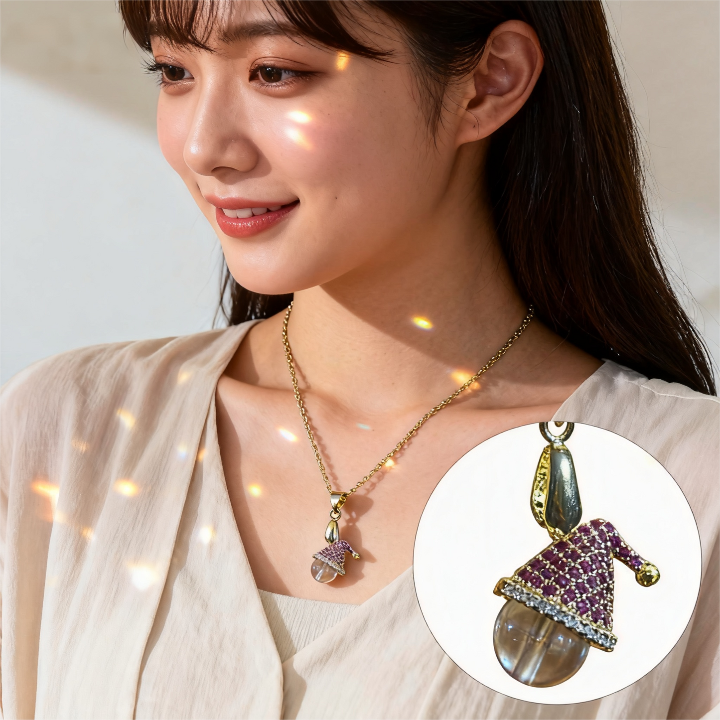 Libyan Desert Glass Tektite Pendant with Santa Hat Design | 18K Gold-Plated Chain