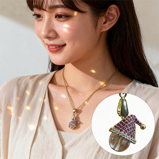 Libyan Desert Glass Tektite Pendant with Santa Hat Design | 18K Gold-Plated Chain