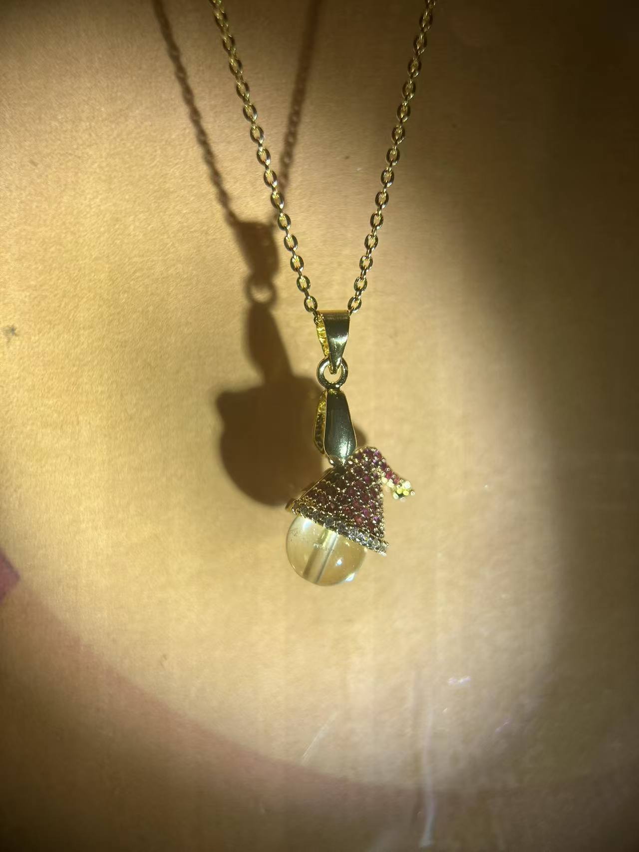 Libyan Desert Glass Tektite Pendant with Santa Hat Design | 18K Gold-Plated Chain