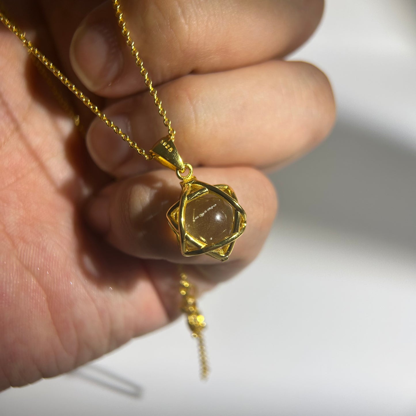 Libyan Desert Glass Necklace | 12 mm Bead in Star Tetrahedron Cage | Optional Chain | Gift-Ready with Certificate