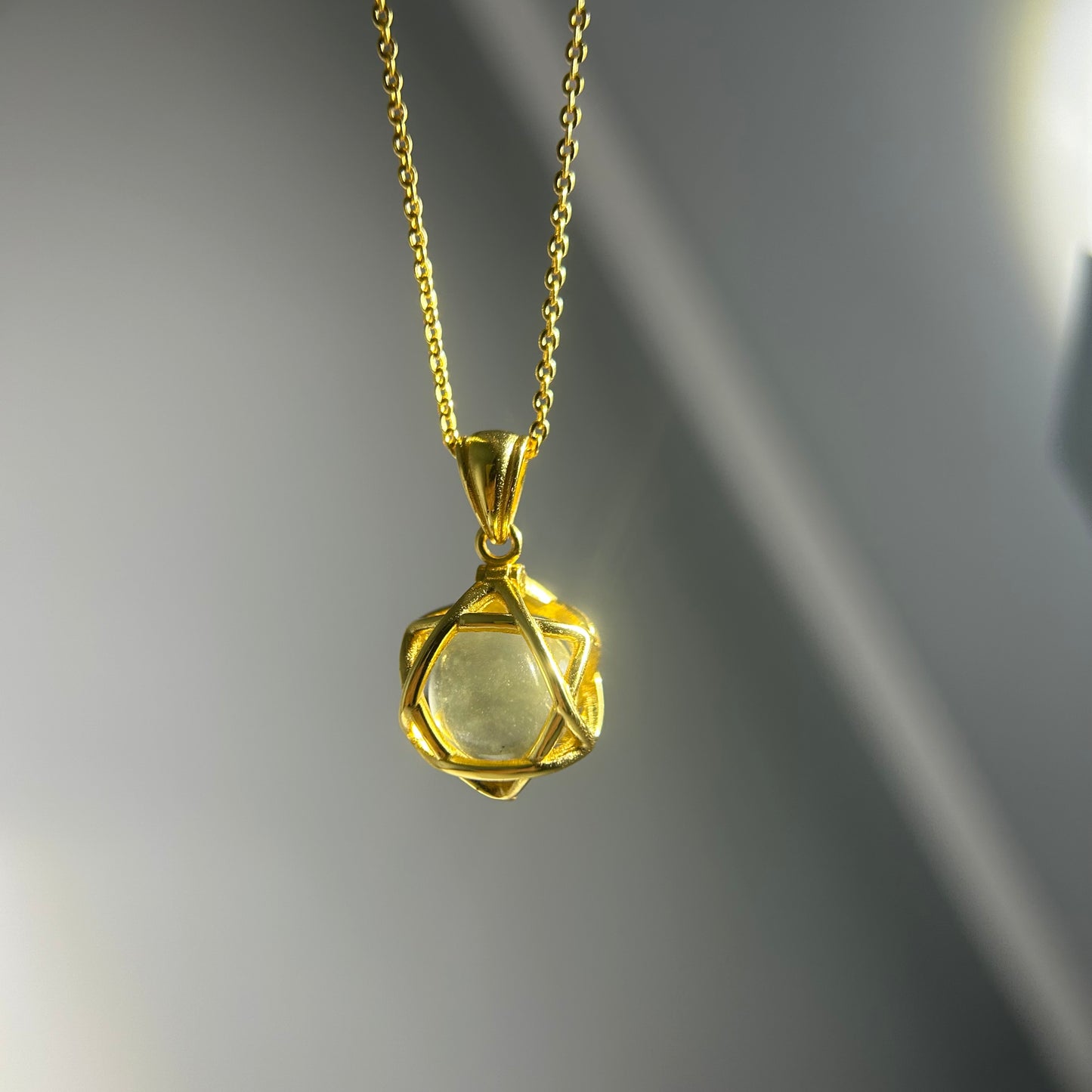 Libyan Desert Glass Necklace | 12 mm Bead in Star Tetrahedron Cage | Optional Chain | Gift-Ready with Certificate