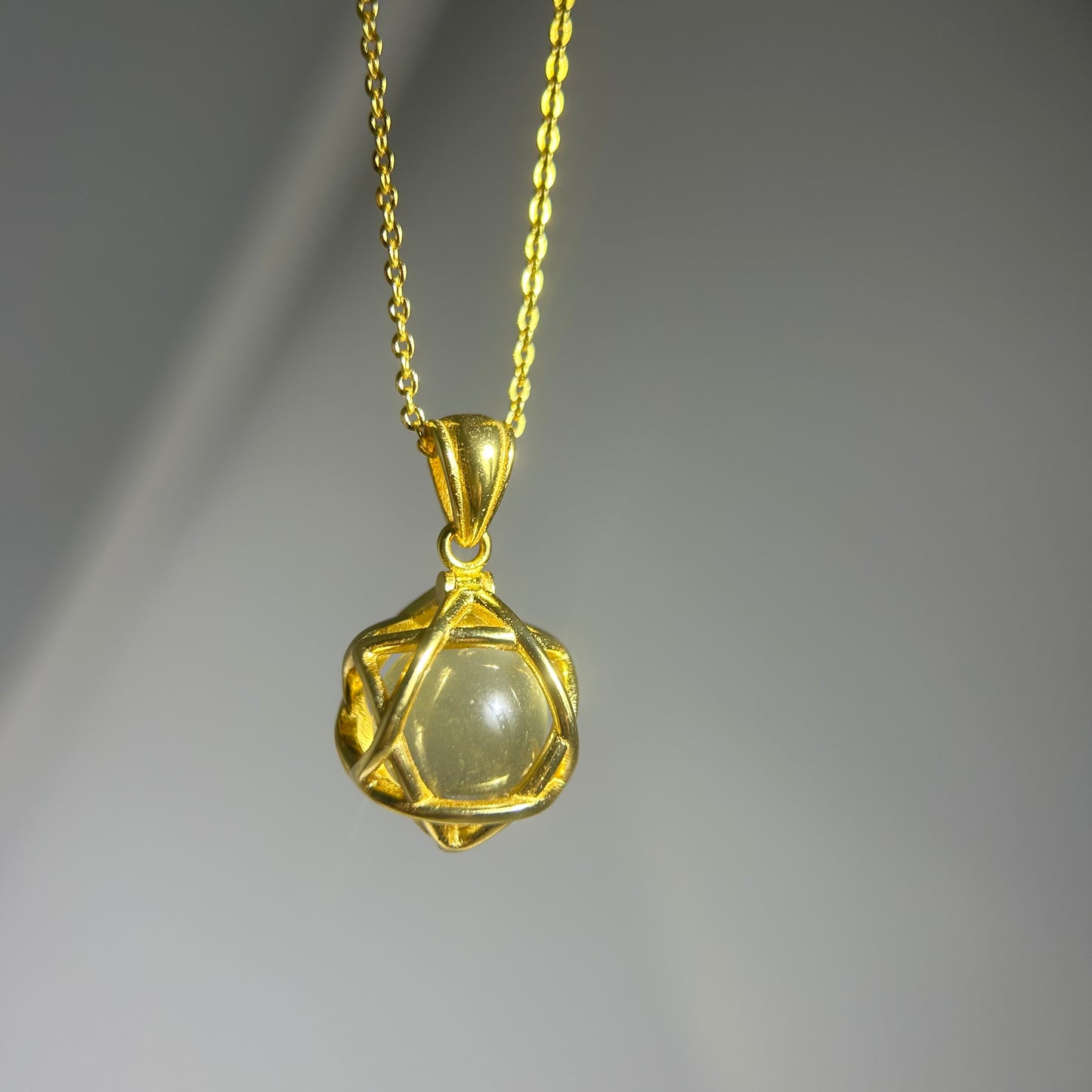 Libyan Desert Glass Necklace | 12 mm Bead in Star Tetrahedron Cage | Optional Chain | Gift-Ready with Certificate
