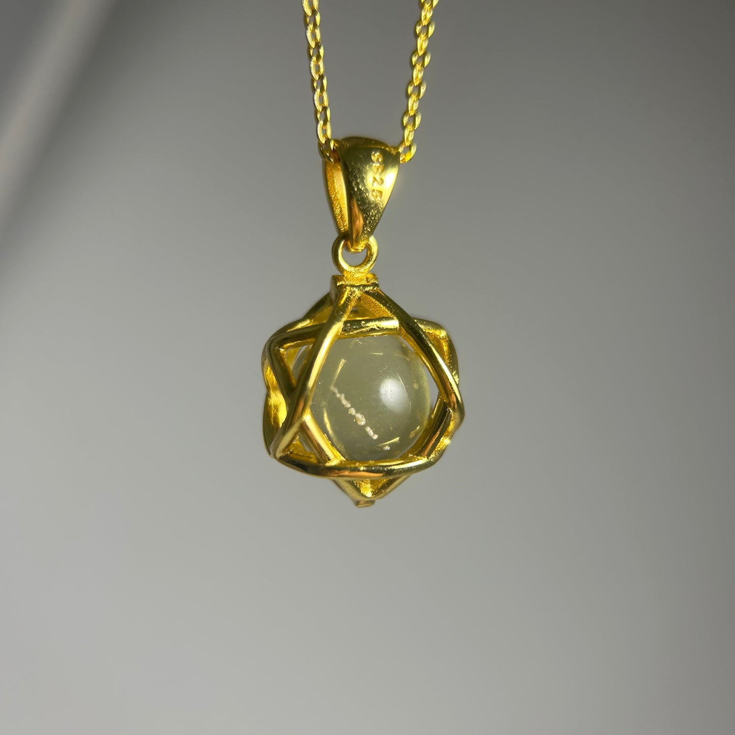 Libyan Desert Glass Necklace | 12 mm Bead in Star Tetrahedron Cage | Optional Chain | Gift-Ready with Certificate