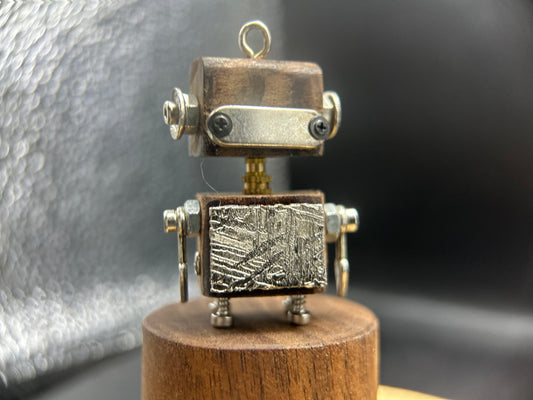 Altai Iron Meteorite Robot Charm — Silver‑Plated Slice, Anti‑Rust | Car Ornament, Keychain, Kids’ Necklace Pendant | 2.0 x 1.2 inches