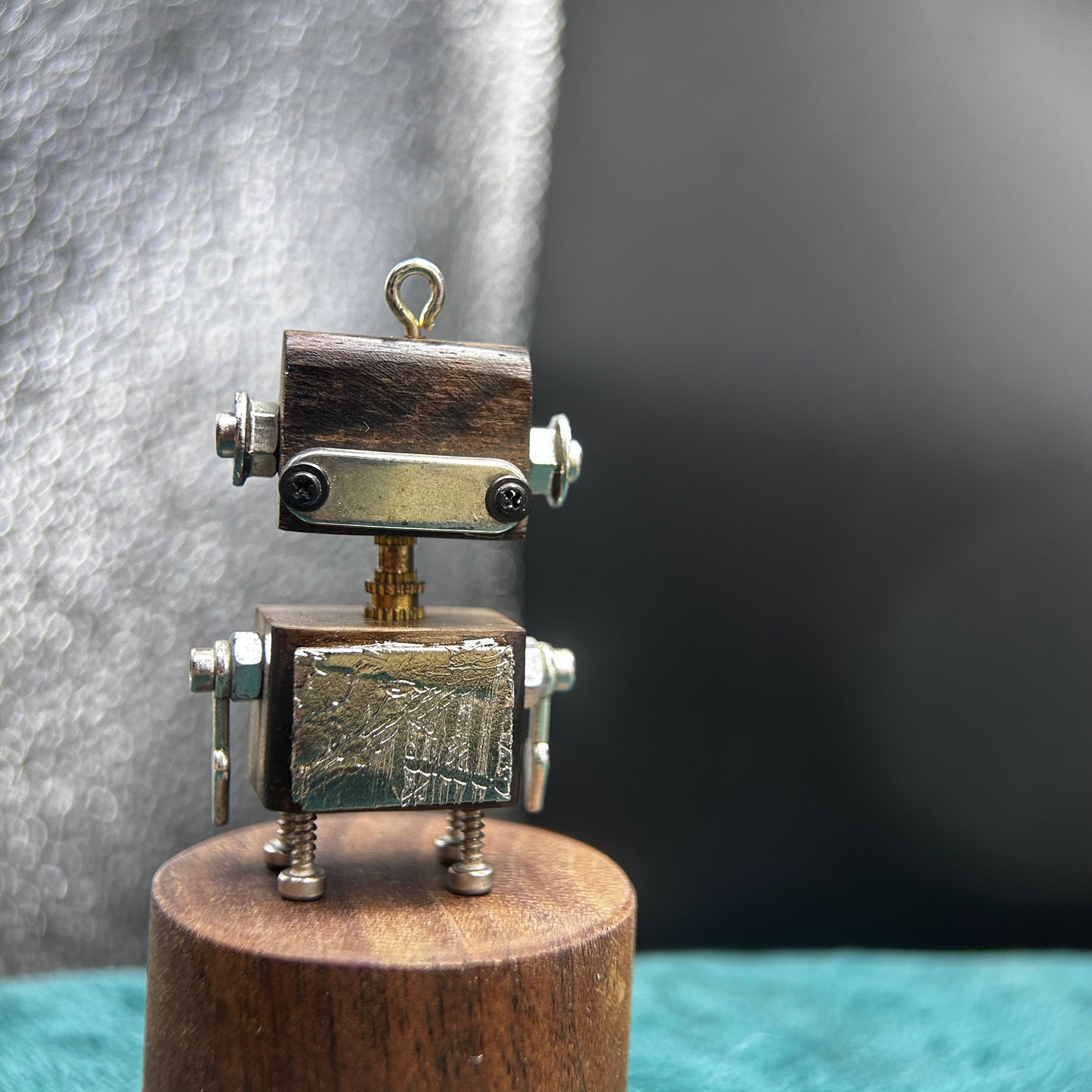 Altai Iron Meteorite Robot Charm — Silver‑Plated Slice, Anti‑Rust | Car Ornament, Keychain, Kids’ Necklace Pendant | 2.0 x 1.2 inches