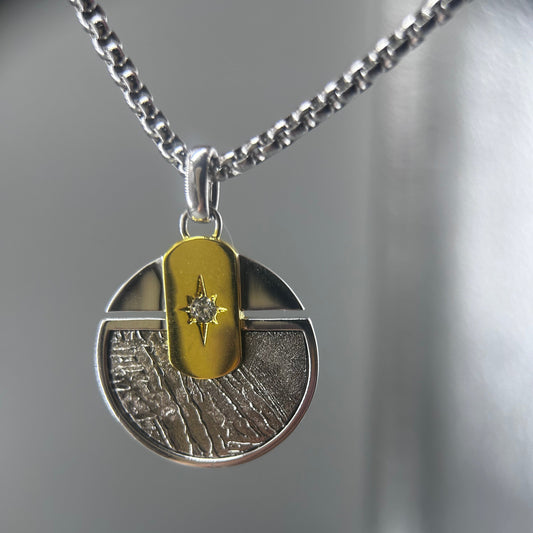 Iron Meteorite Round Pendant, Widmanstätten Pattern,26*22*2mm,Cosmic Energy Jewelry