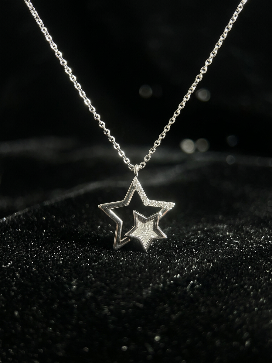 Muonionalusta Meteorite Inlay Star Pendant Necklace (925 Silver Setting) | 20×22×4mm