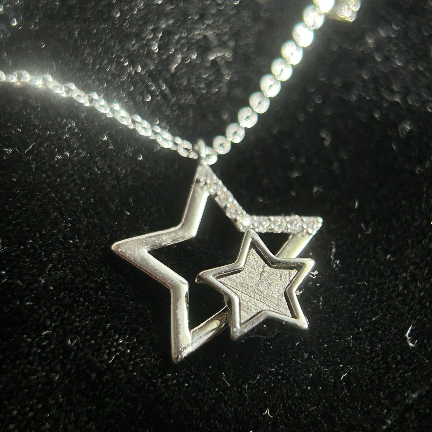 Muonionalusta Meteorite Inlay Star Pendant Necklace (925 Silver Setting) | 20×22×4mm
