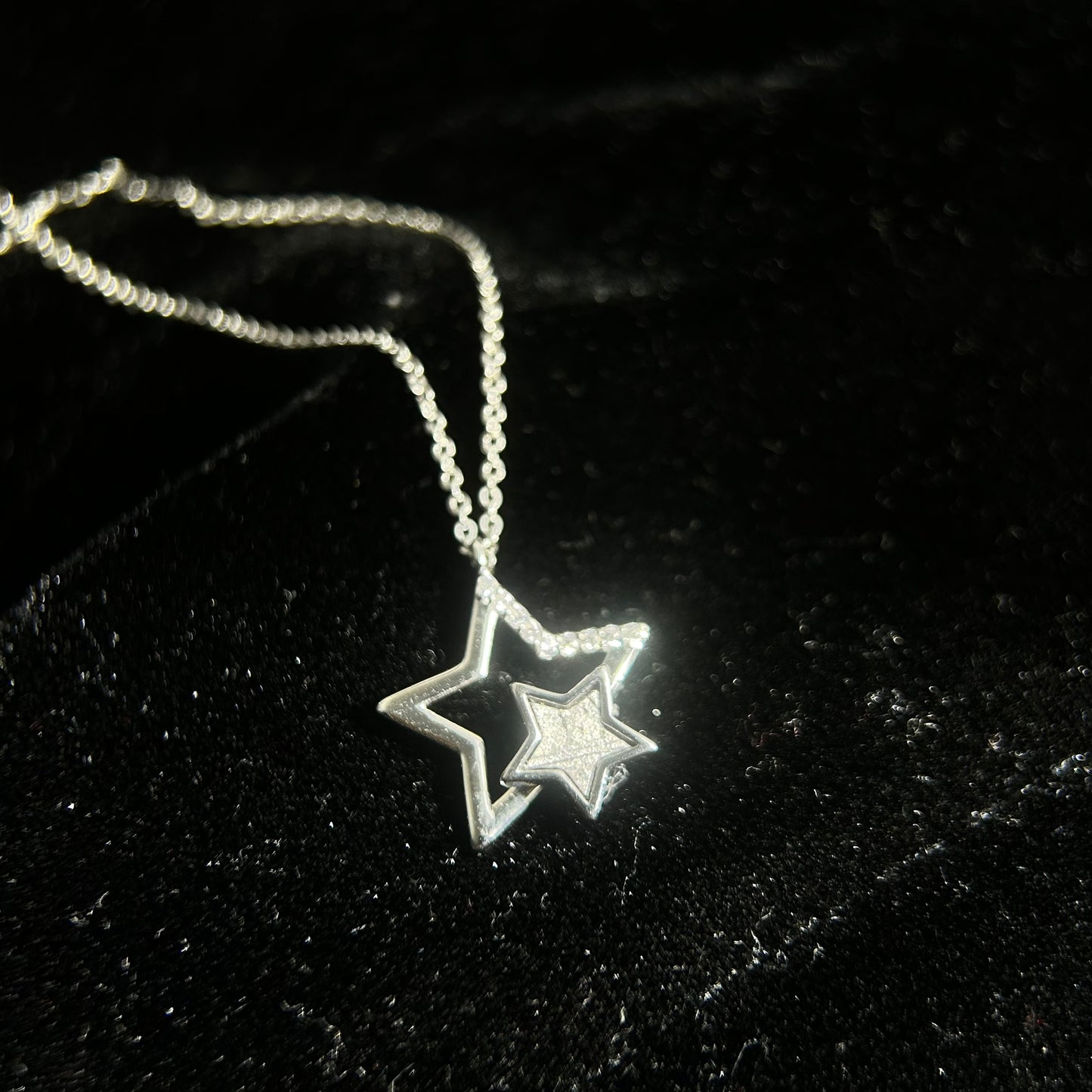 Muonionalusta Meteorite Inlay Star Pendant Necklace (925 Silver Setting) | 20×22×4mm