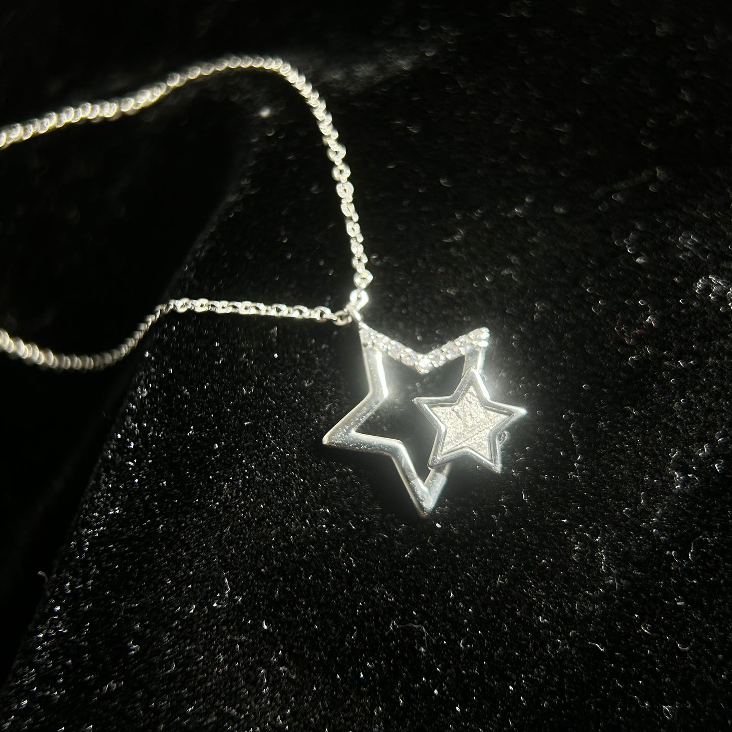 Muonionalusta Meteorite Inlay Star Pendant Necklace (925 Silver Setting) | 20×22×4mm