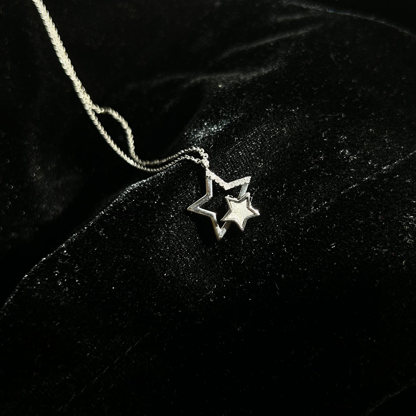 Muonionalusta Meteorite Inlay Star Pendant Necklace (925 Silver Setting) | 20×22×4mm